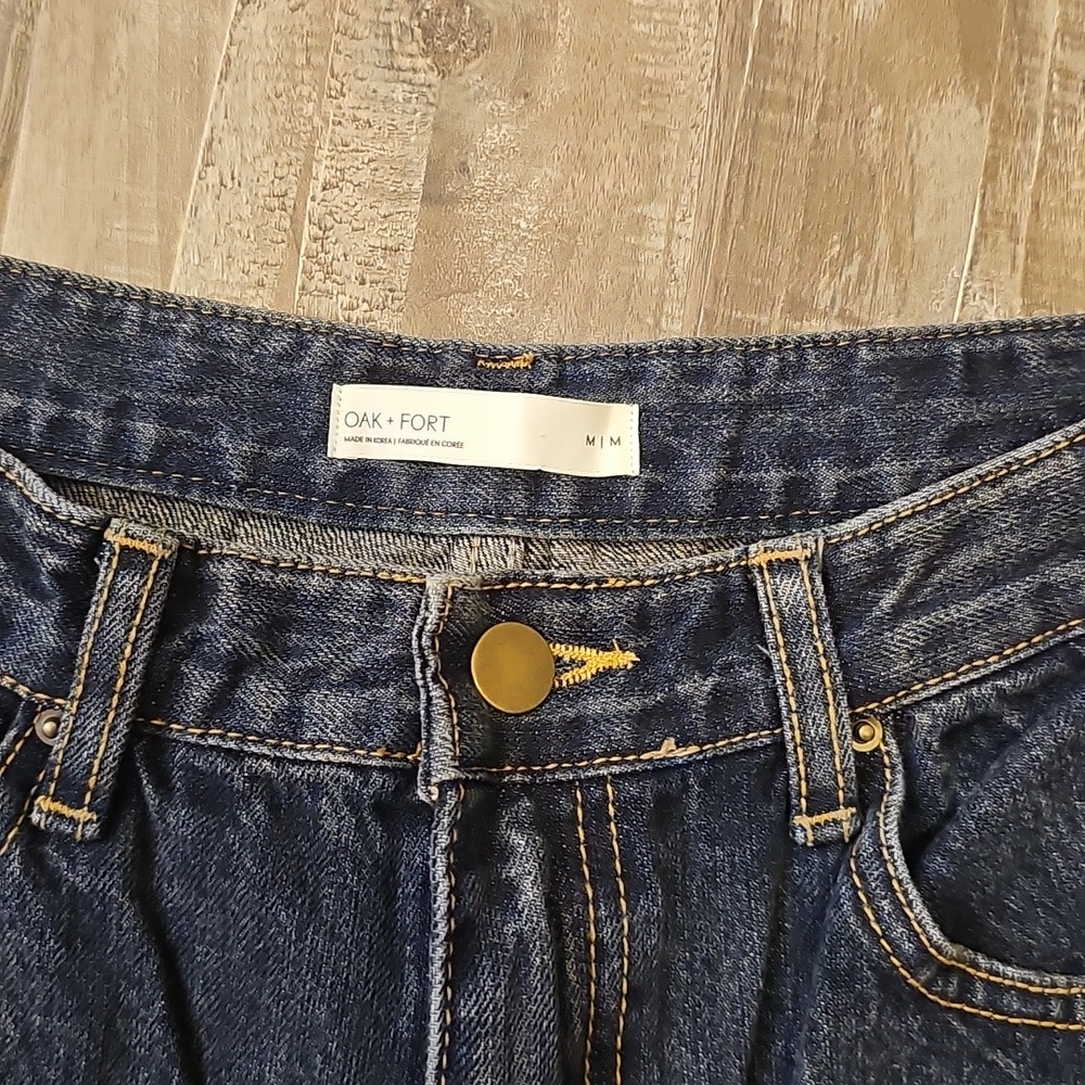 NWOT Oak + Fort Jeans Mid-Rise Curved Leg Dark Wash Denim Pants Medium Baggy - Picture 5 of 9